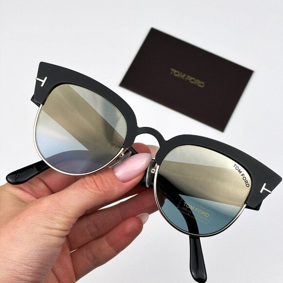 Tom Ford FT0607/S ALEXANDRA 05X Sunglasses Black Blue Mirrored Cat Eye Women - Picture 1 of 12